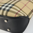 BURBERRY Nova Check Hand Bag PVC Beige Black Silver Auth 164517-10