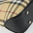 BURBERRY Nova Check Hand Bag PVC Beige Black Silver Auth 164517-11