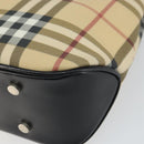 BURBERRY Nova Check Hand Bag PVC Beige Black Silver Auth 164517-12