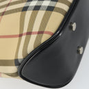BURBERRY Nova Check Hand Bag PVC Beige Black Silver Auth 164517-13