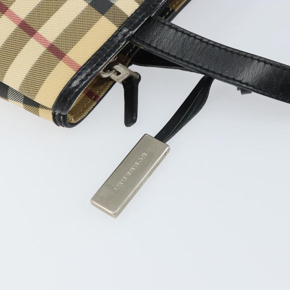 BURBERRY Nova Check Hand Bag PVC Beige Black Silver Auth 164517