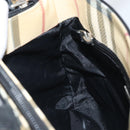 BURBERRY Nova Check Hand Bag PVC Beige Black Silver Auth 164517-18