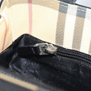 BURBERRY Nova Check Hand Bag PVC Beige Black Silver Auth 164517-19