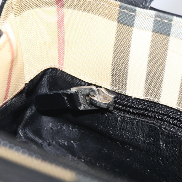 BURBERRY Nova Check Hand Bag PVC Beige Black Silver Auth 164517
