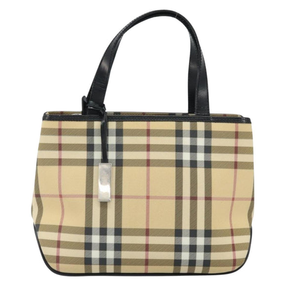 BURBERRY Nova Check Hand Bag PVC Beige Black Silver Auth 164517