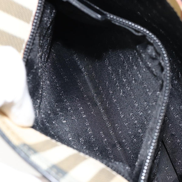 BURBERRY Nova Check Hand Bag PVC Beige Black Silver Auth 164517