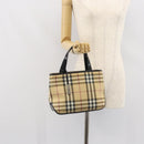 BURBERRY Nova Check Hand Bag PVC Beige Black Silver Auth 164517-24