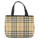BURBERRY Nova Check Hand Bag PVC Beige Black Silver Auth 164517-3