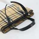 BURBERRY Nova Check Hand Bag PVC Beige Black Silver Auth 164517-6