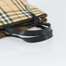 BURBERRY Nova Check Hand Bag PVC Beige Black Silver Auth 164517-7