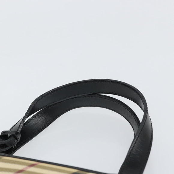BURBERRY Nova Check Hand Bag PVC Beige Black Silver Auth 164517