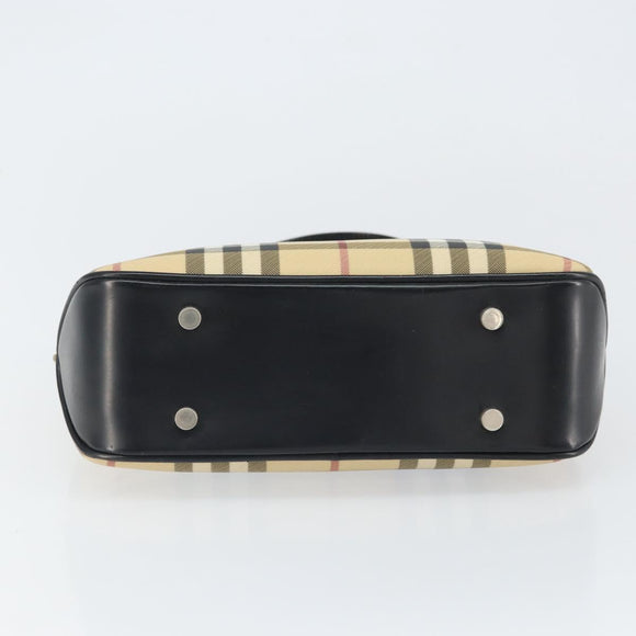 BURBERRY Nova Check Hand Bag PVC Beige Black Silver Auth 164517