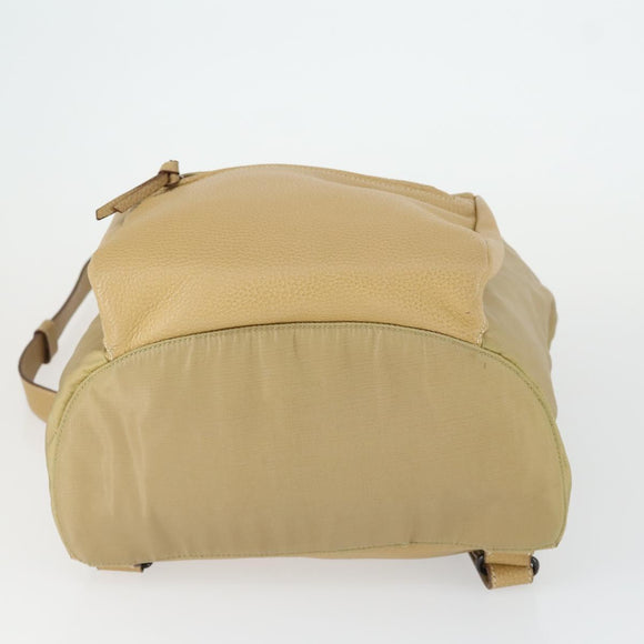 PRADA Backpack Nylon Leather Beige Silver Auth 164518