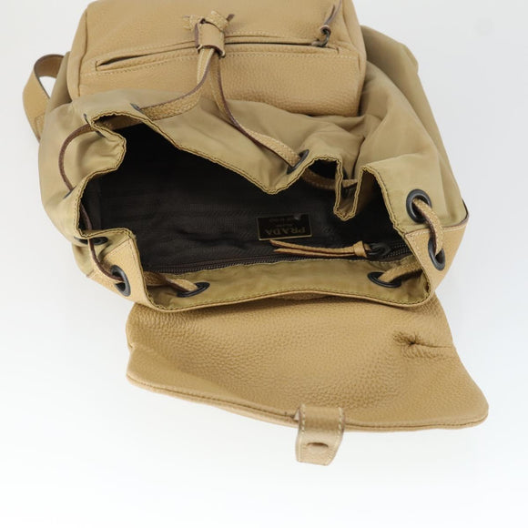 PRADA Backpack Nylon Leather Beige Silver Auth 164518