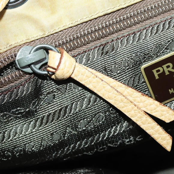 PRADA Backpack Nylon Leather Beige Silver Auth 164518