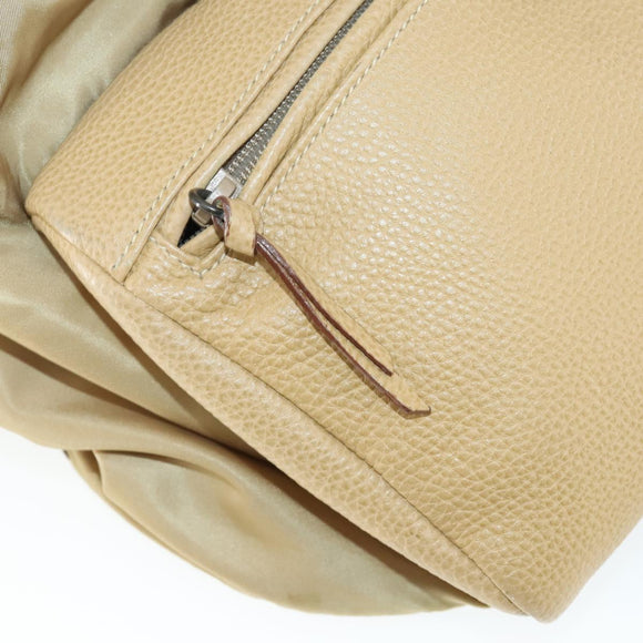 PRADA Backpack Nylon Leather Beige Silver Auth 164518