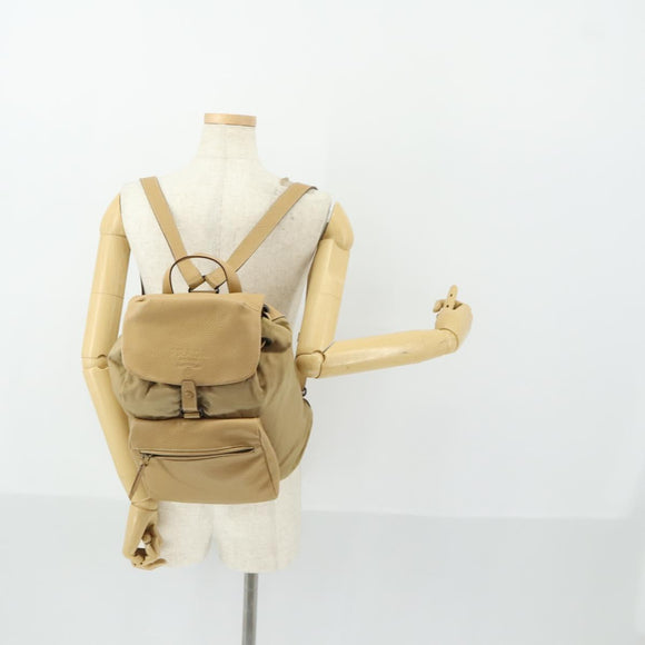 PRADA Backpack Nylon Leather Beige Silver Auth 164518