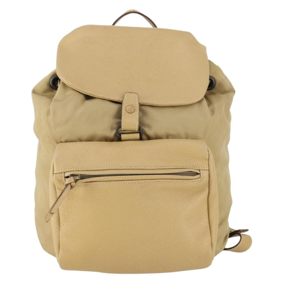PRADA Backpack Nylon Leather Beige Silver Auth 164518