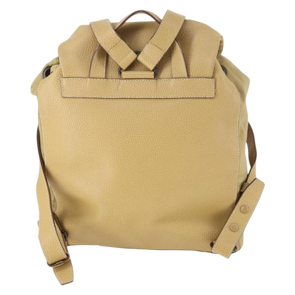 PRADA Backpack Nylon Leather Beige Silver Auth 164518