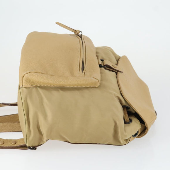 PRADA Backpack Nylon Leather Beige Silver Auth 164518