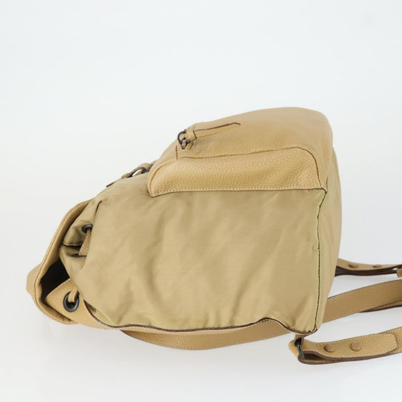 PRADA Backpack Nylon Leather Beige Silver Auth 164518