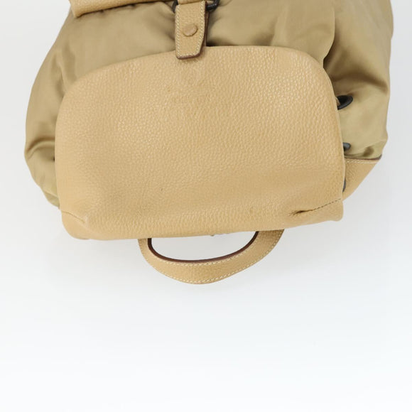 PRADA Backpack Nylon Leather Beige Silver Auth 164518