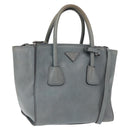 PRADA Hand Bag Safiano leather 2way Gray Silver Auth 164520-1