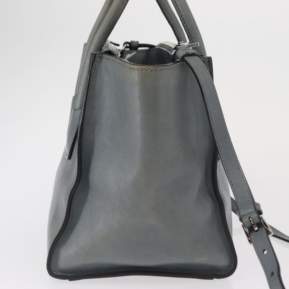 PRADA Hand Bag Safiano leather 2way Gray Silver Auth 164520