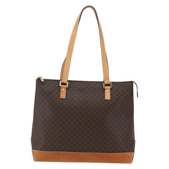 CELINE Macadam Canvas Tote Bag PVC Leather Brown Gold Auth 164523