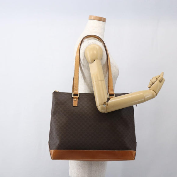 CELINE Macadam Canvas Tote Bag PVC Leather Brown Gold Auth 164523