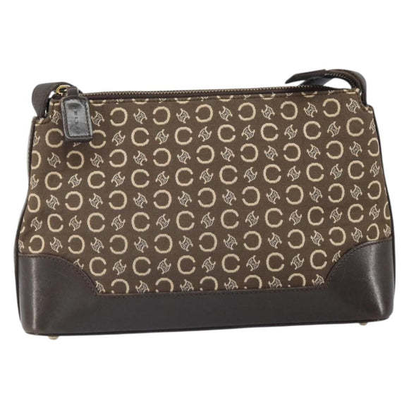 CELINE C Macadam Canvas Shoulder Bag Brown Gold Auth 164524