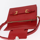 FENDI Shoulder Bag Leather Red Gold Auth 164525V-10