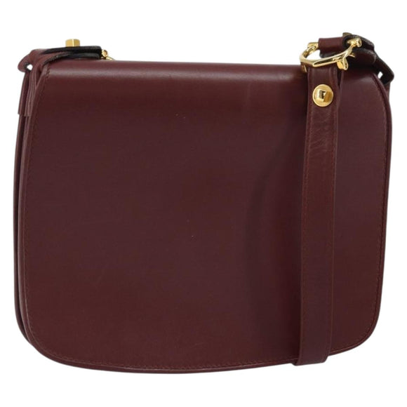 CARTIER Must Line Shoulder Bag Leather Bordeaux Gold Auth 164526