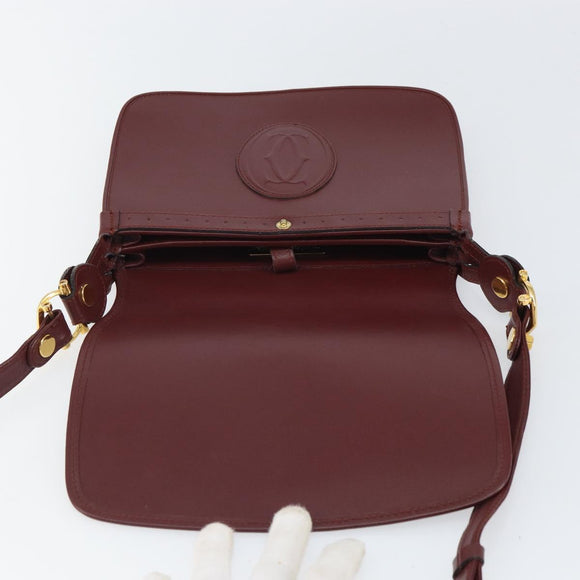CARTIER Must Line Shoulder Bag Leather Bordeaux Gold Auth 164526