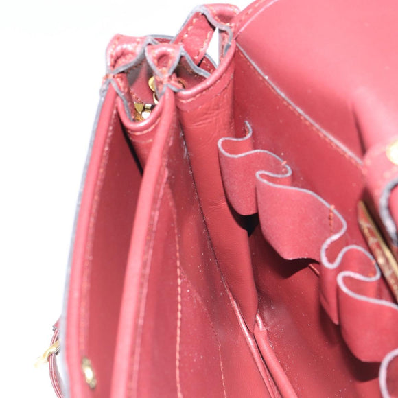 CARTIER Must Line Shoulder Bag Leather Bordeaux Gold Auth 164526