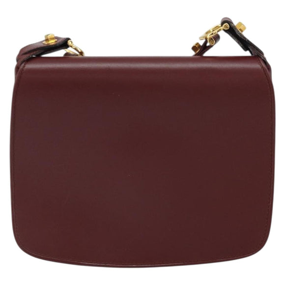 CARTIER Must Line Shoulder Bag Leather Bordeaux Gold Auth 164526