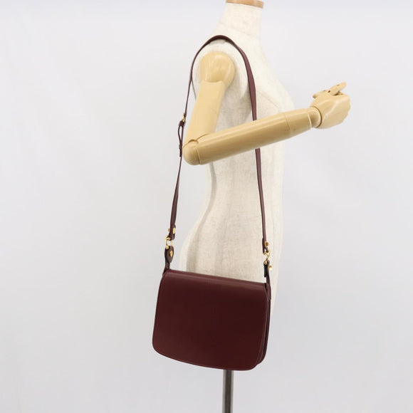 CARTIER Must Line Shoulder Bag Leather Bordeaux Gold Auth 164526