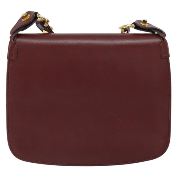 CARTIER Must Line Shoulder Bag Leather Bordeaux Gold Auth 164526