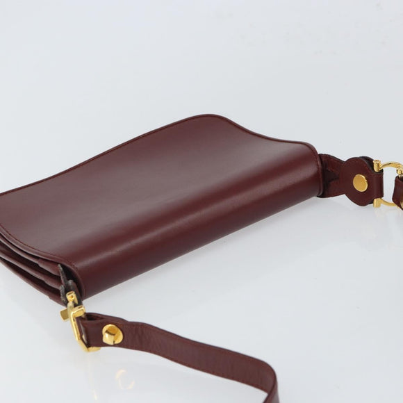 CARTIER Must Line Shoulder Bag Leather Bordeaux Gold Auth 164526