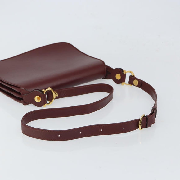 CARTIER Must Line Shoulder Bag Leather Bordeaux Gold Auth 164526