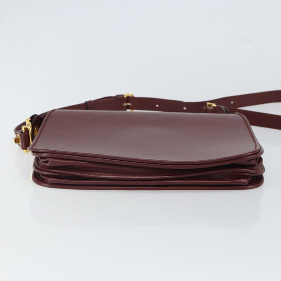 CARTIER Must Line Shoulder Bag Leather Bordeaux Gold Auth 164526