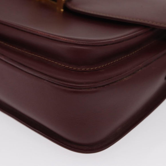 CARTIER Must Line Shoulder Bag Leather Bordeaux Gold Auth 164527