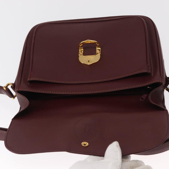 CARTIER Must Line Shoulder Bag Leather Bordeaux Gold Auth 164527