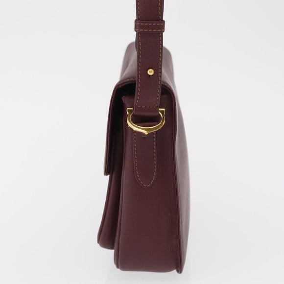 CARTIER Must Line Shoulder Bag Leather Bordeaux Gold Auth 164527