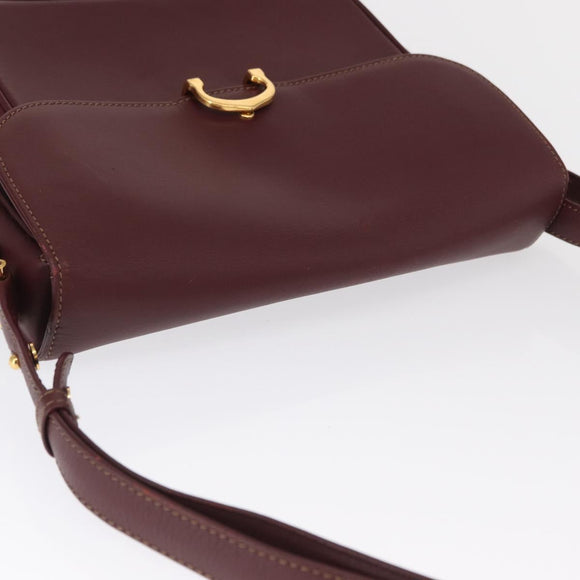 CARTIER Must Line Shoulder Bag Leather Bordeaux Gold Auth 164527