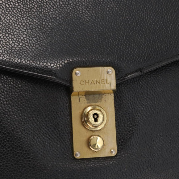 CHANEL Business Tasche Caviar Skin Schwarz Gold CC Auth 164528