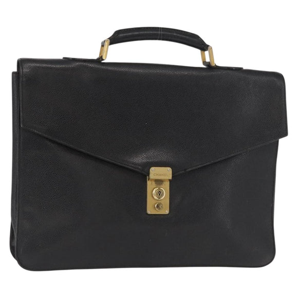 CHANEL Business Tasche Caviar Skin Schwarz Gold CC Auth 164528