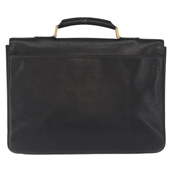 CHANEL Business Tasche Caviar Skin Schwarz Gold CC Auth 164528