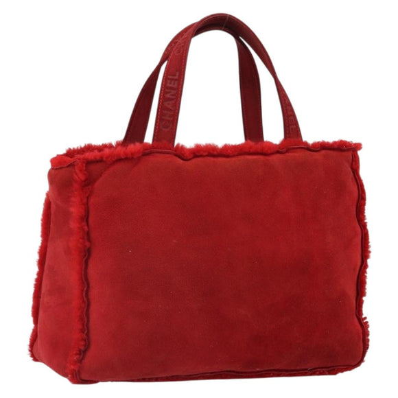 CHANEL Tote Bag Suede Red CC Auth 164529