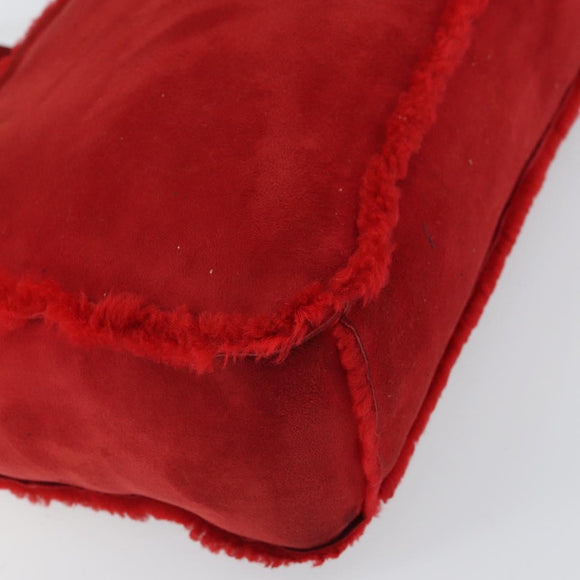 CHANEL Tote Bag Suede Red CC Auth 164529